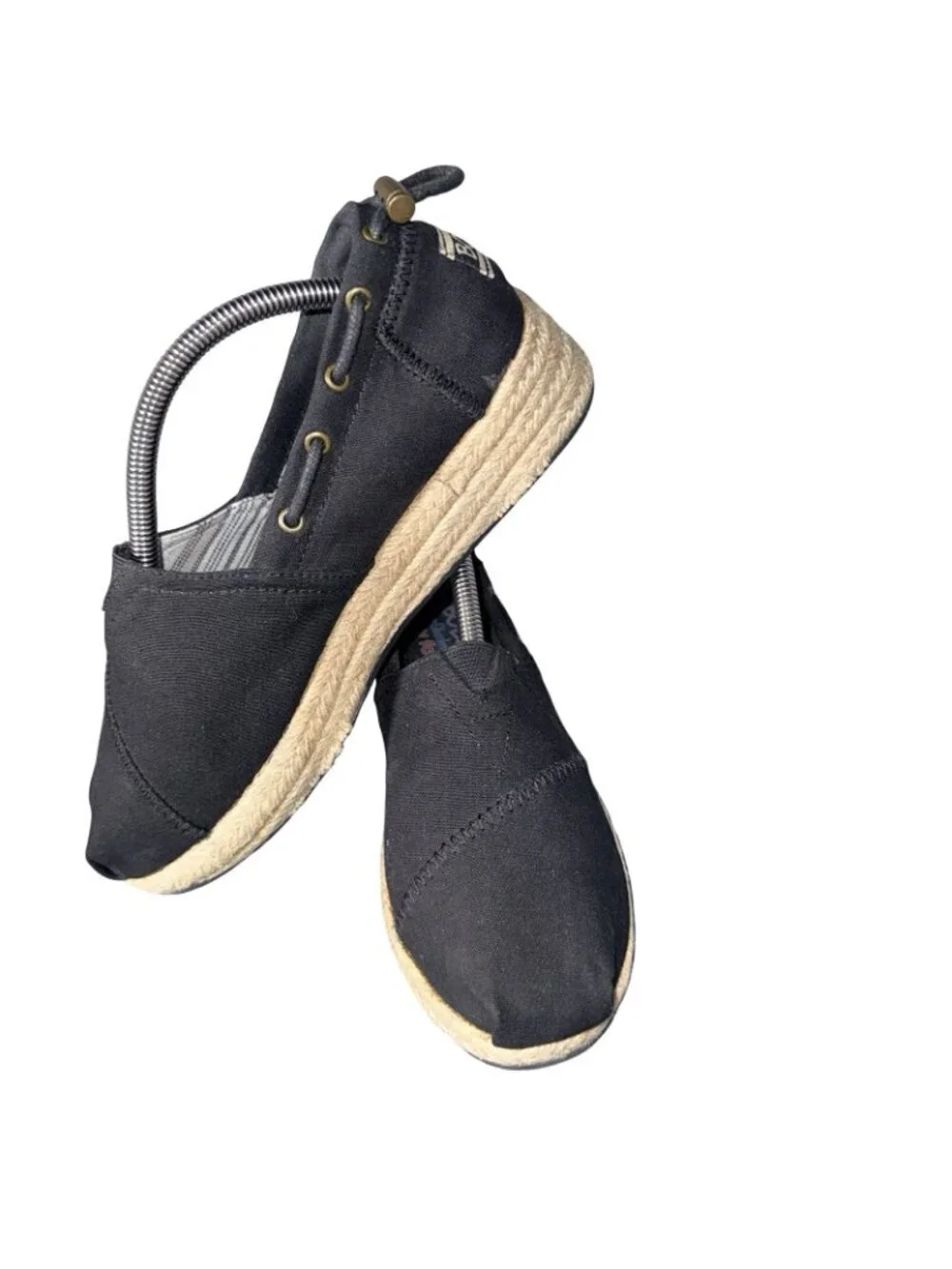 Skechers BOBS Highlights Main Event Black Espadrille Wedge Shoes Size 7.5